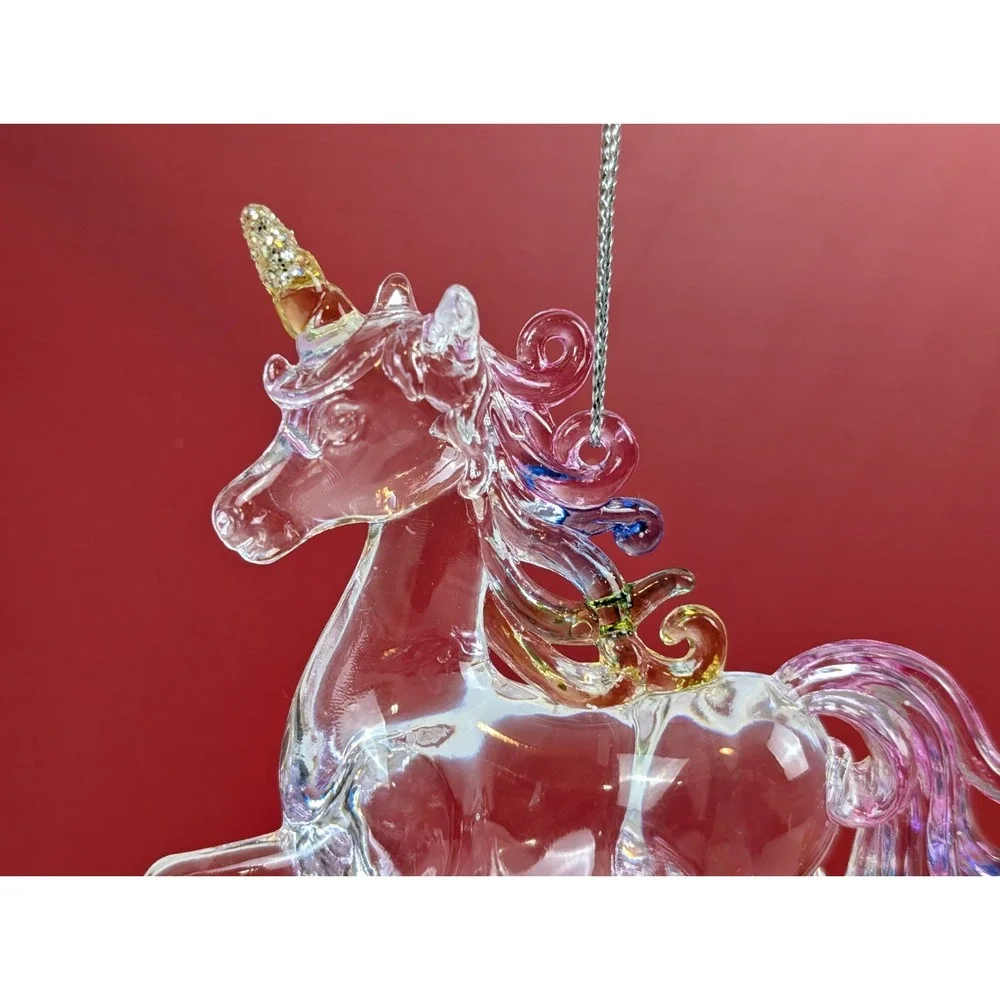 Crystal Like Rainbow Unicorn Ornament, Translucent, Glitter, Plastic, Christmas